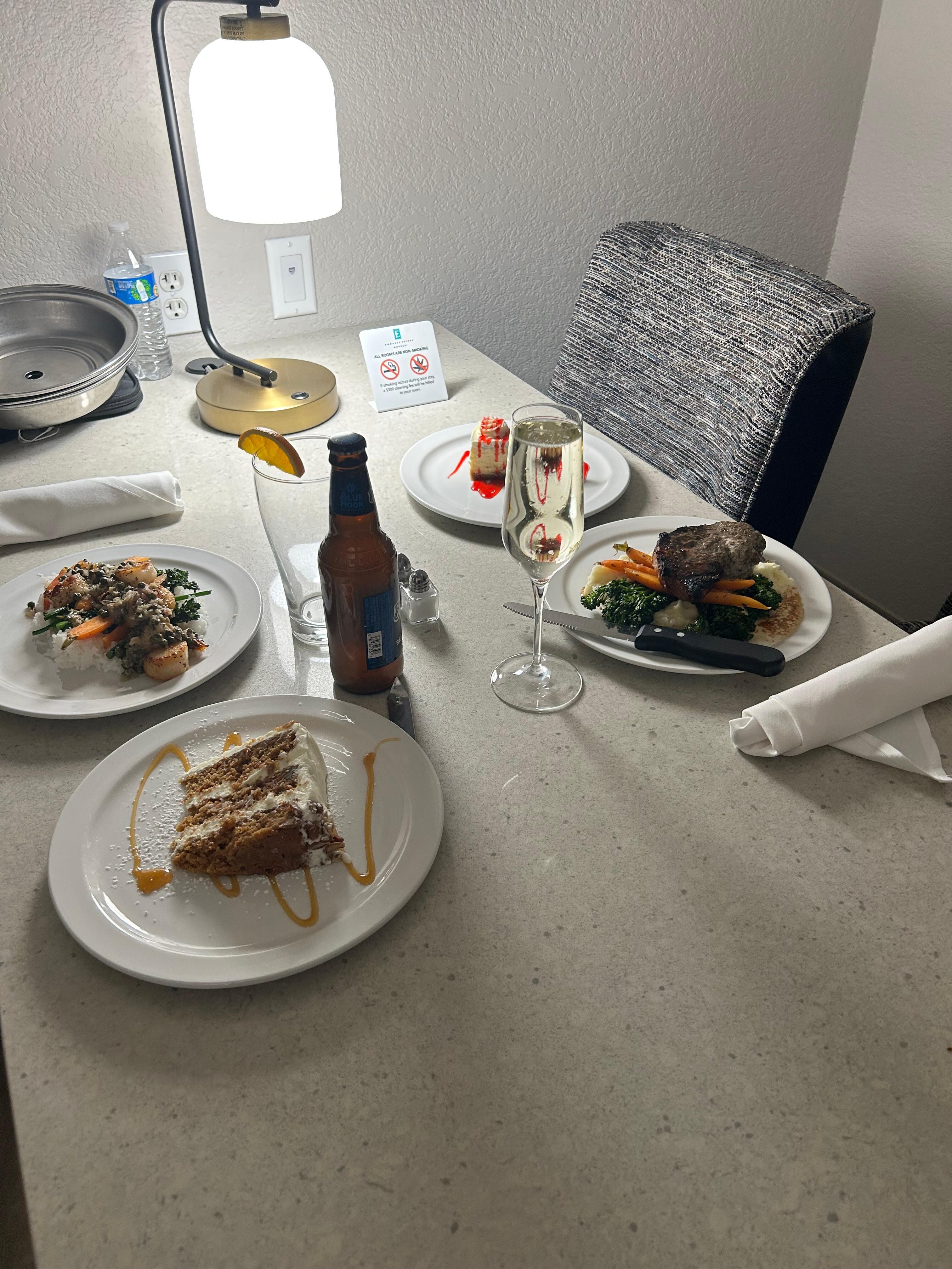 Our birthday dinner
Courtesy of hotel room service.
