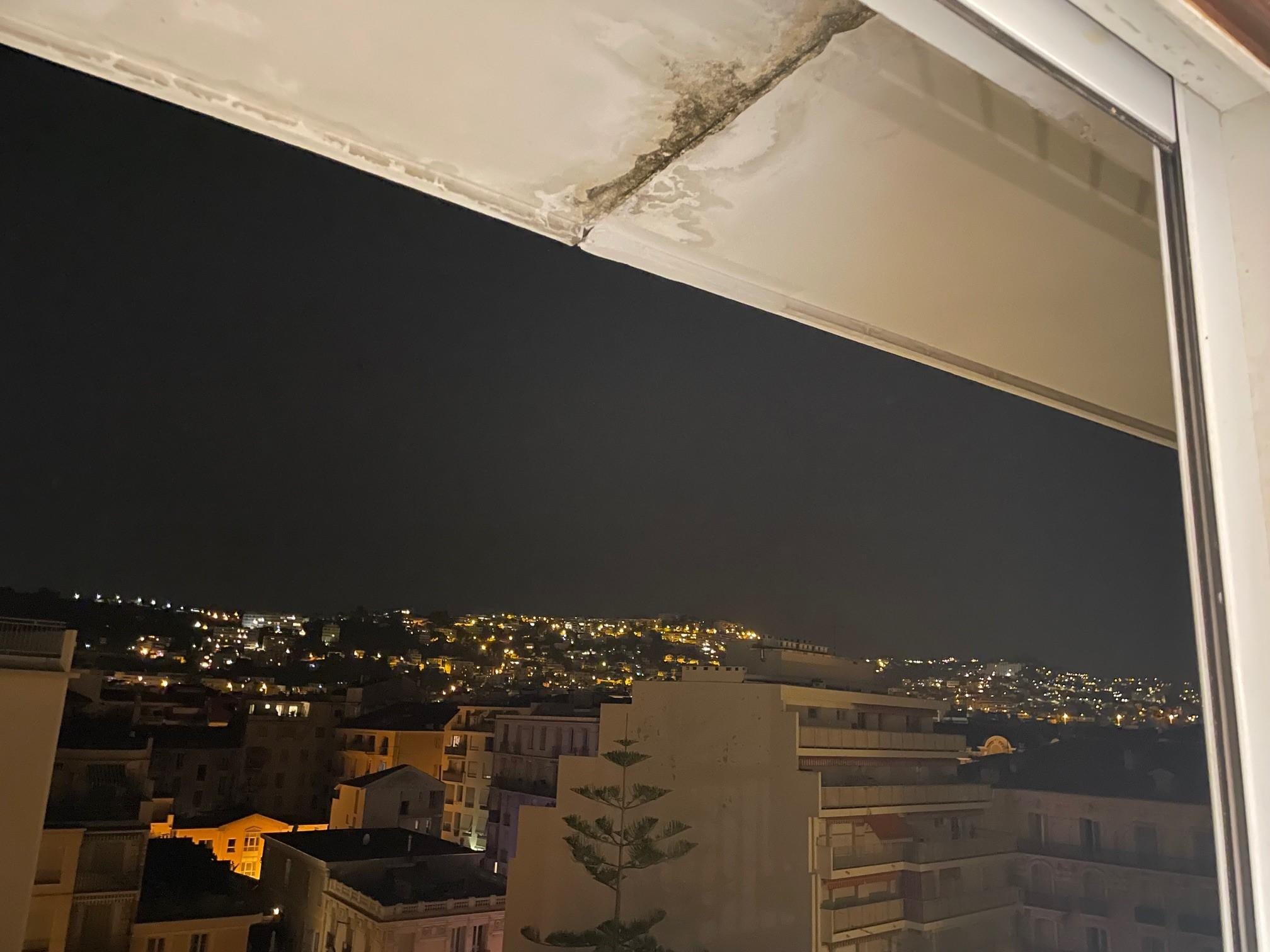 Leakage from balcony upstairs. 