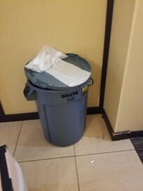 This was the trash in the hallway of the 2nd room. The trash on the 4th floor was spilling out of the trash can