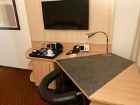 Desk, fridge with tea & coffee