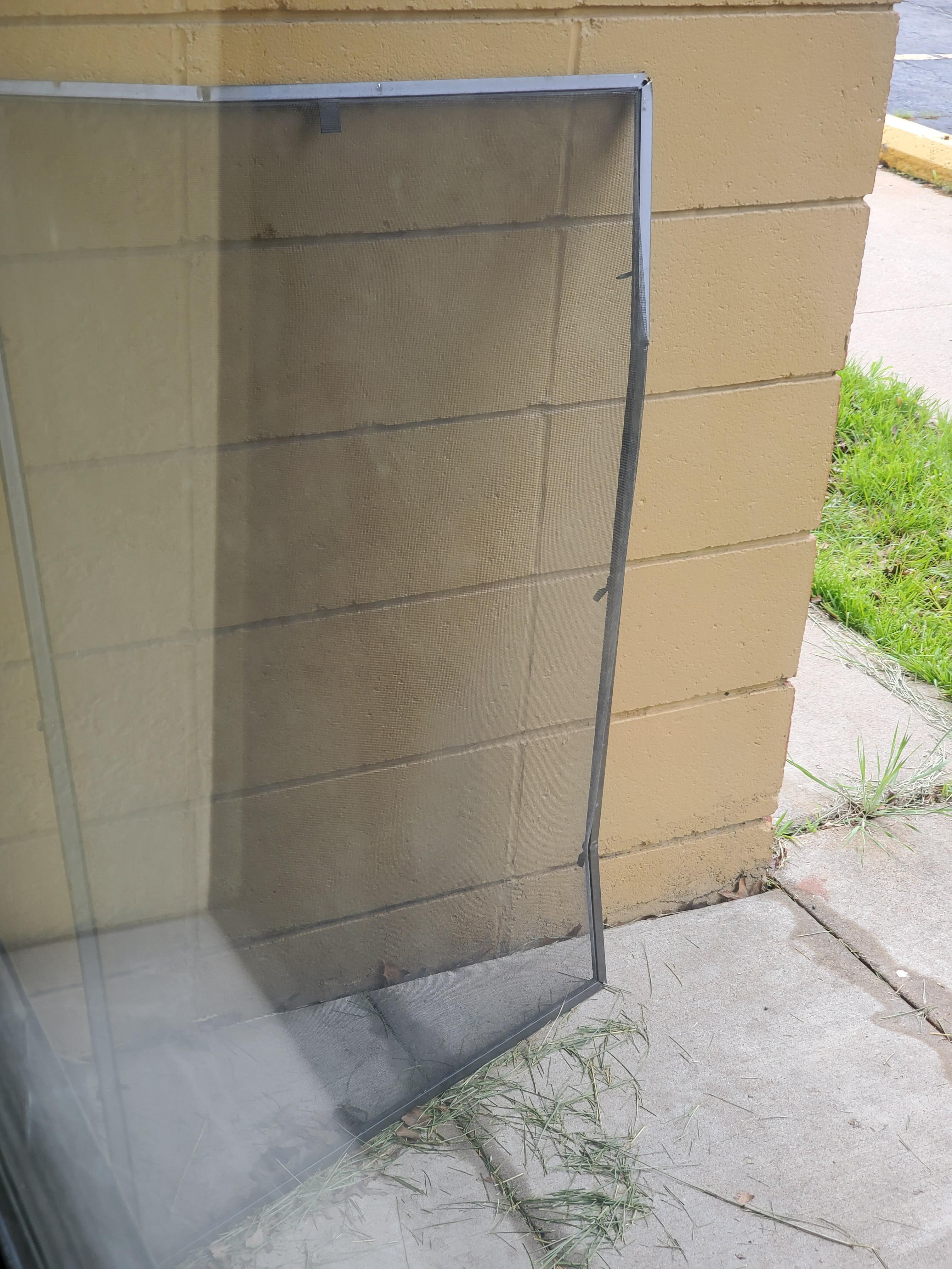 Broken screen. Looks like someone tried to break into the room