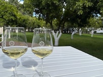 Tables in garden courtyard