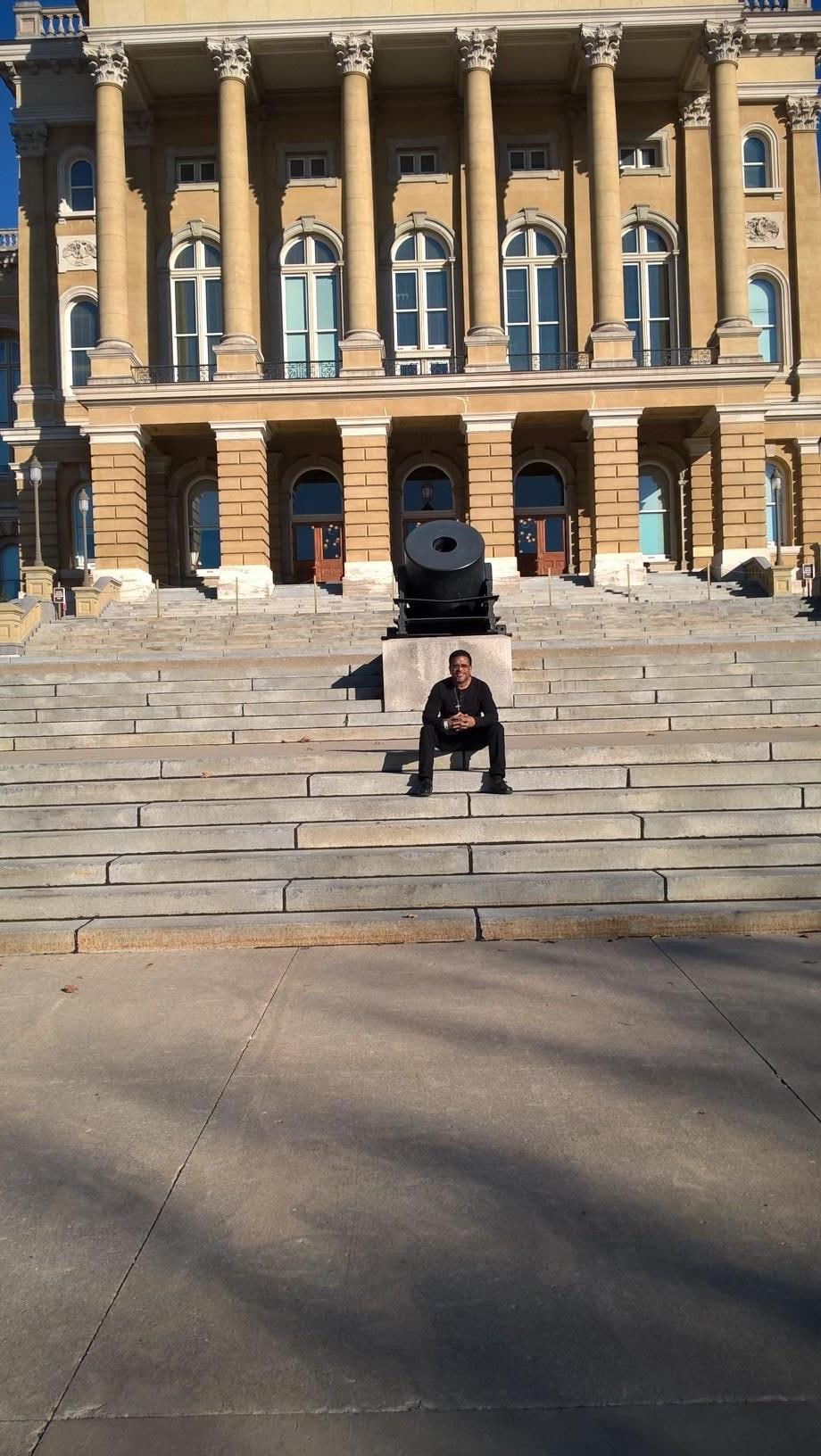 Sitting on the State Capital stairs