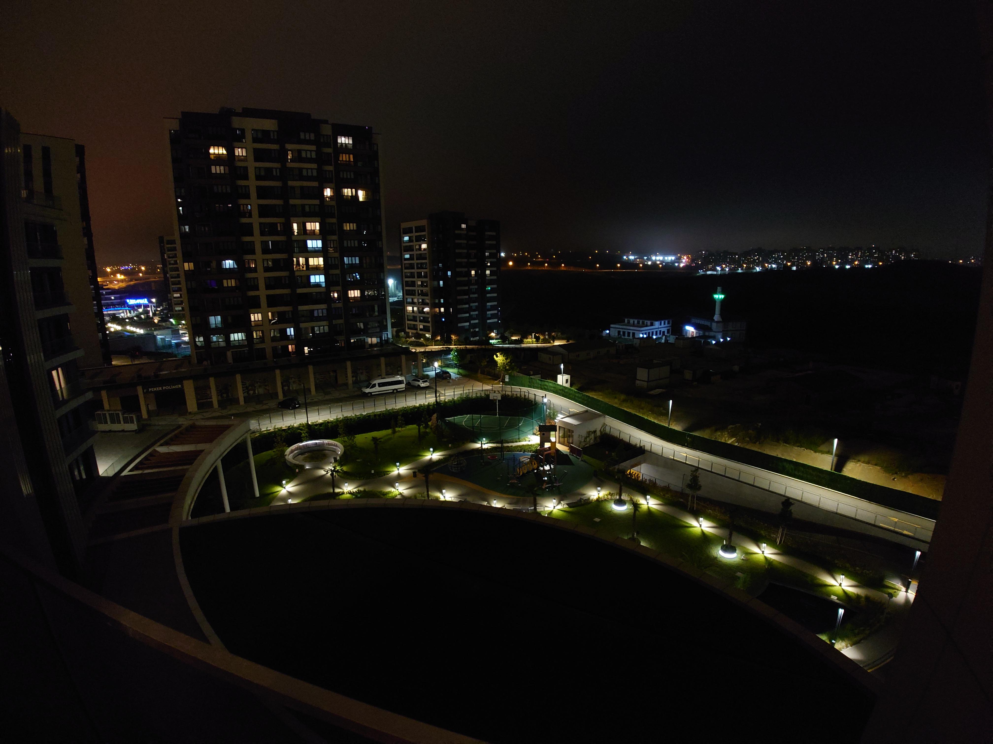 View off the balcony at night