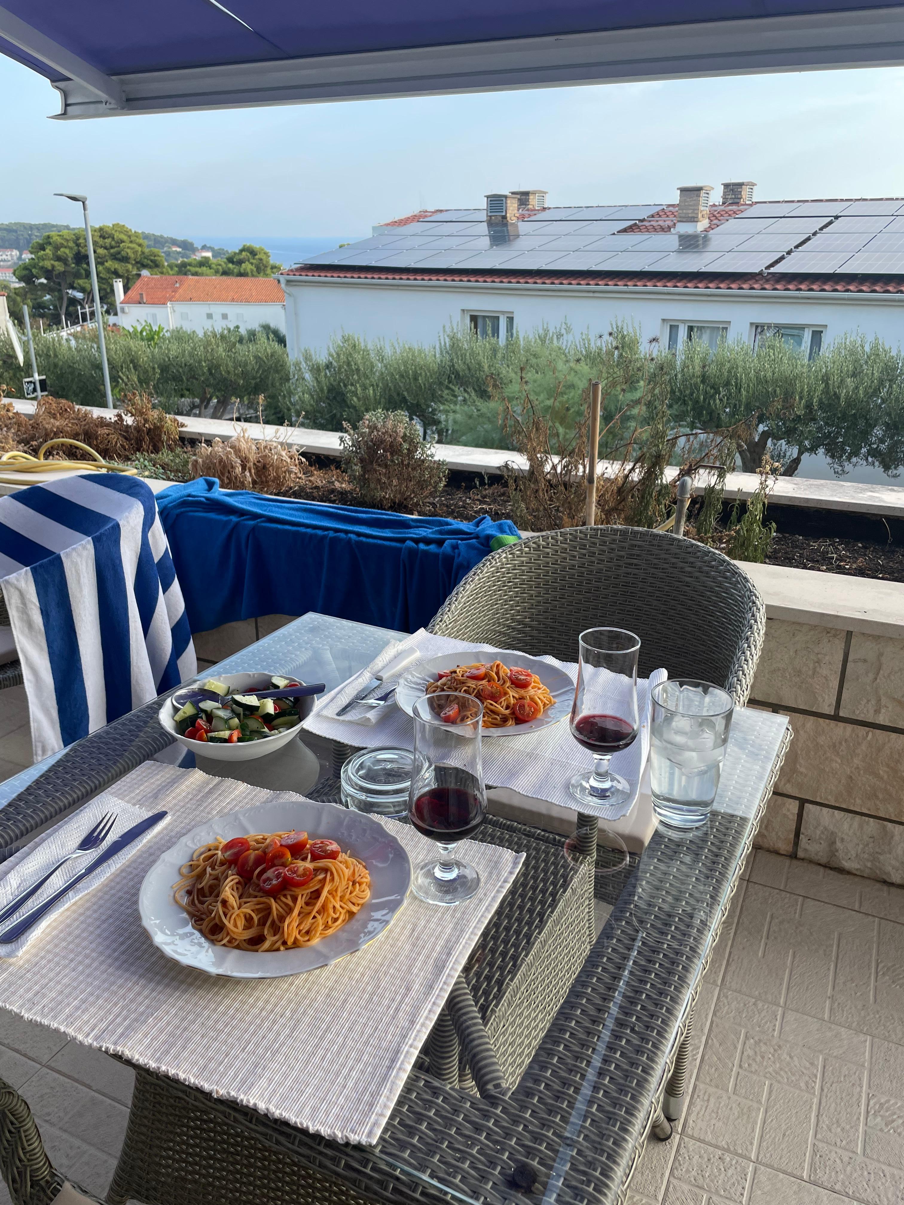 Dinner on our balcony 