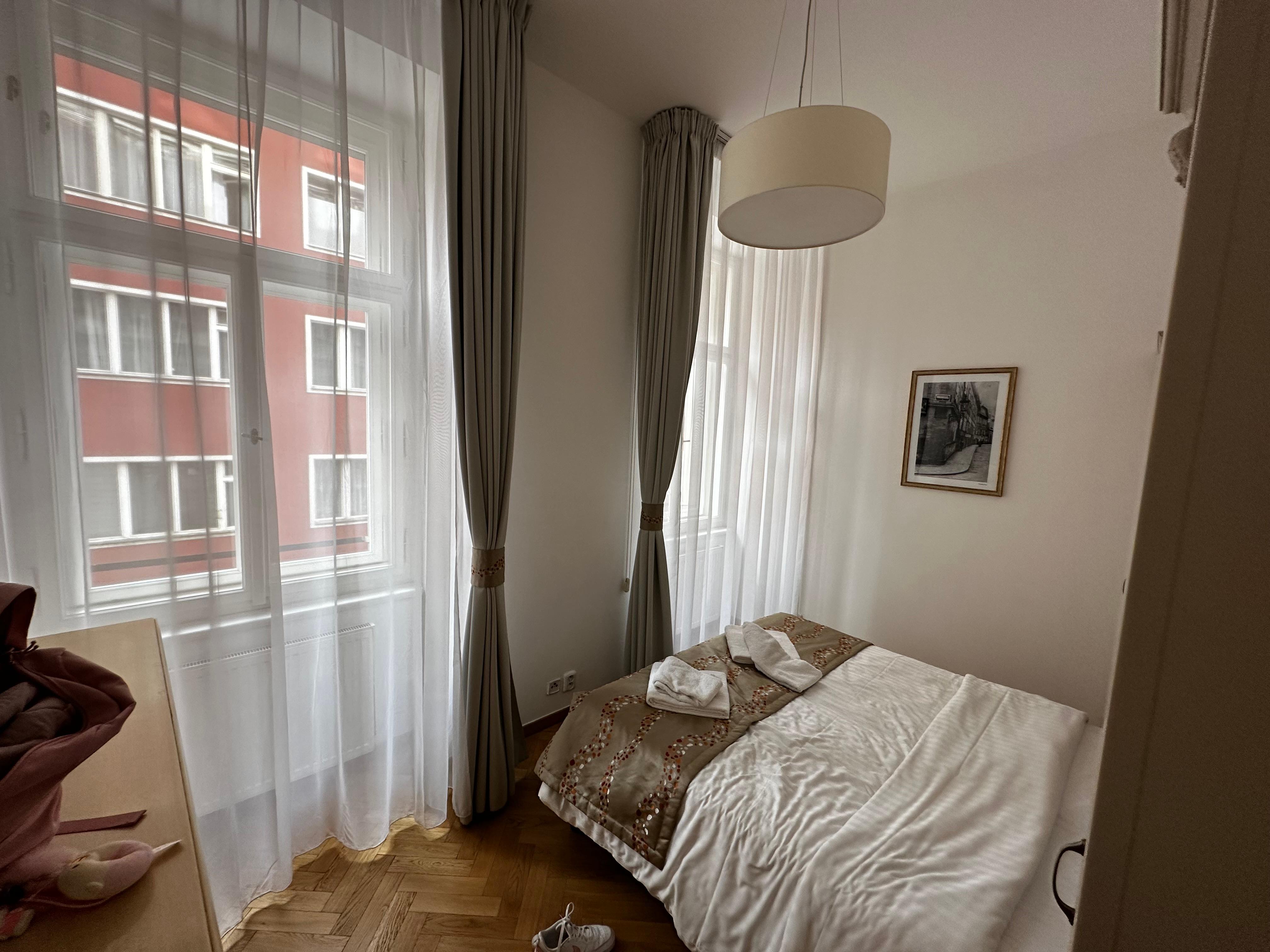 Bedroom with blackout curtains 