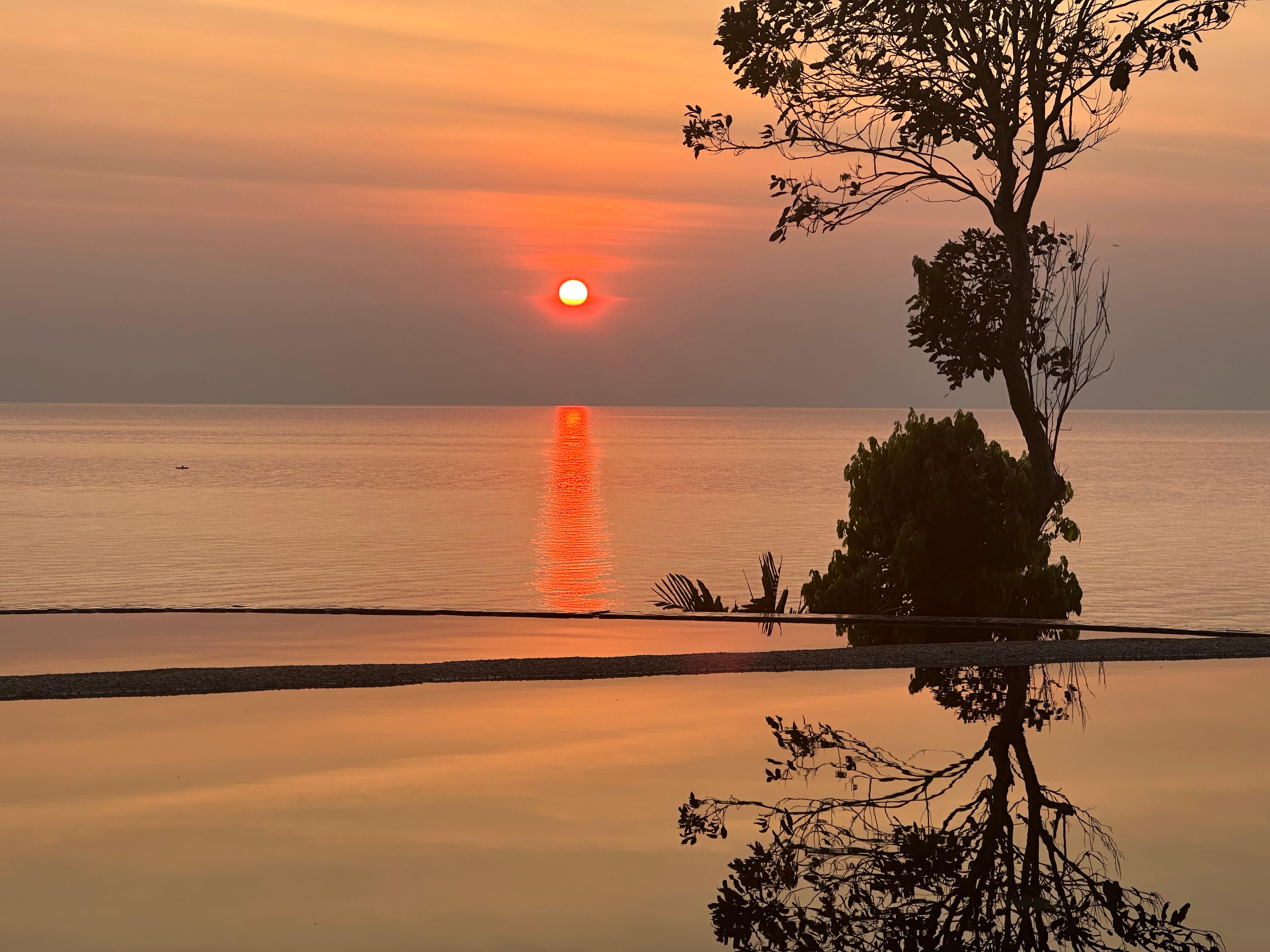 Sunset view over the pool