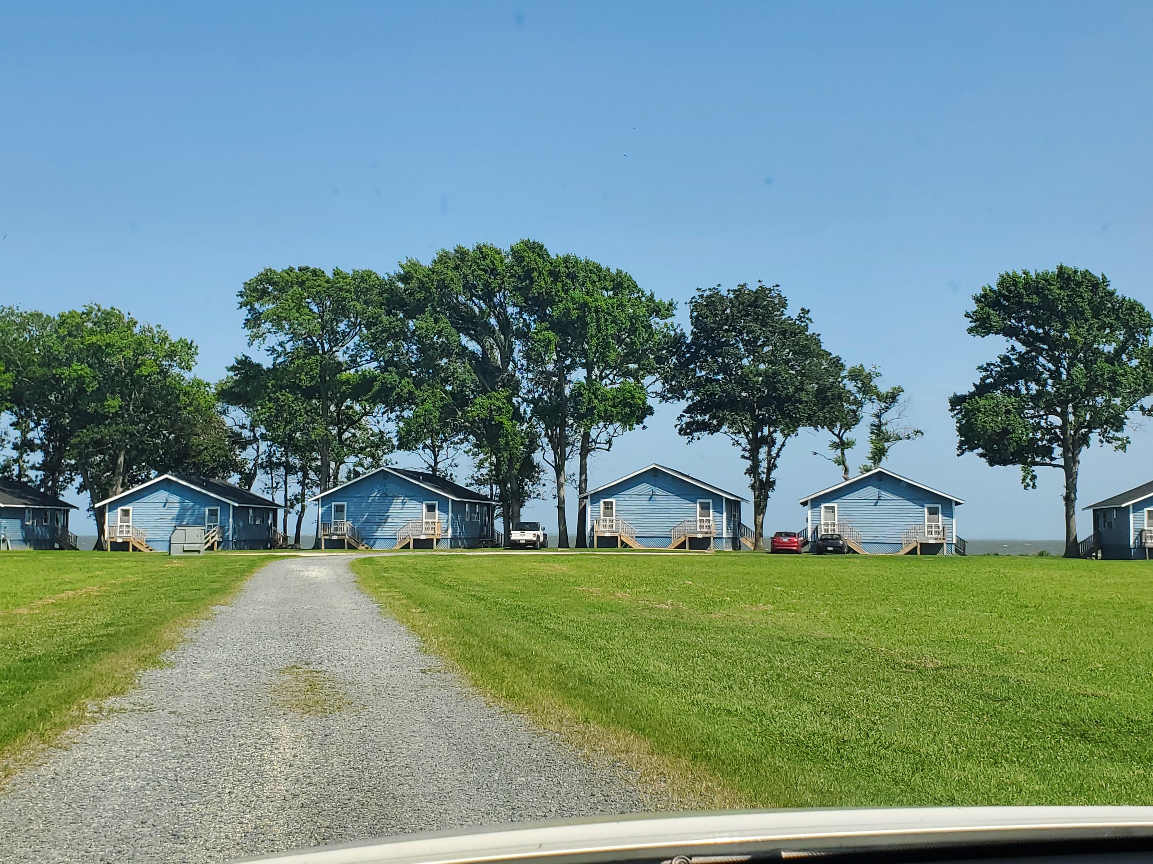 Driving into the cabins. 