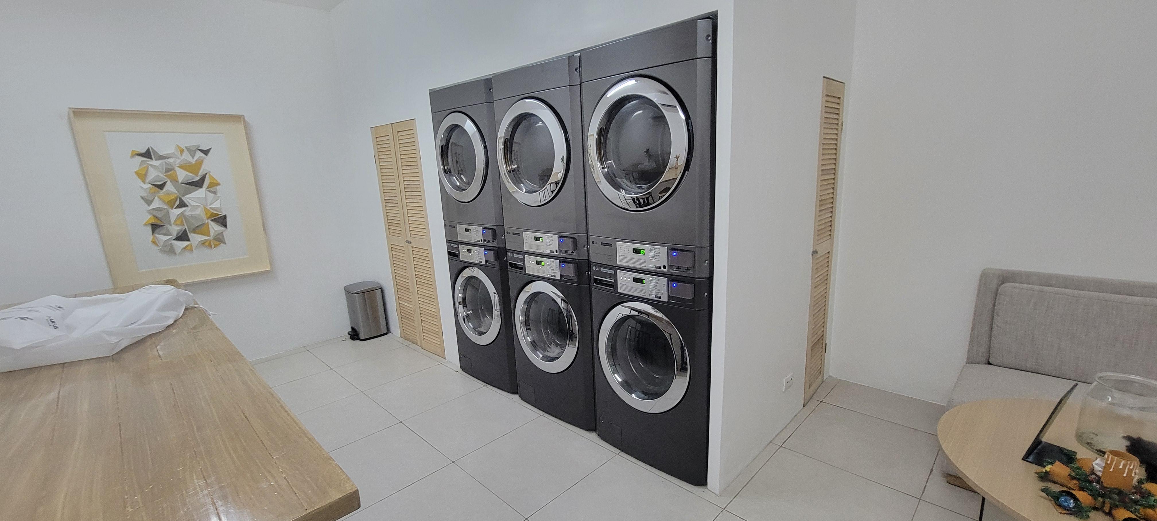 Laundry room on the 8th floor just around from the elevators and reception area. 