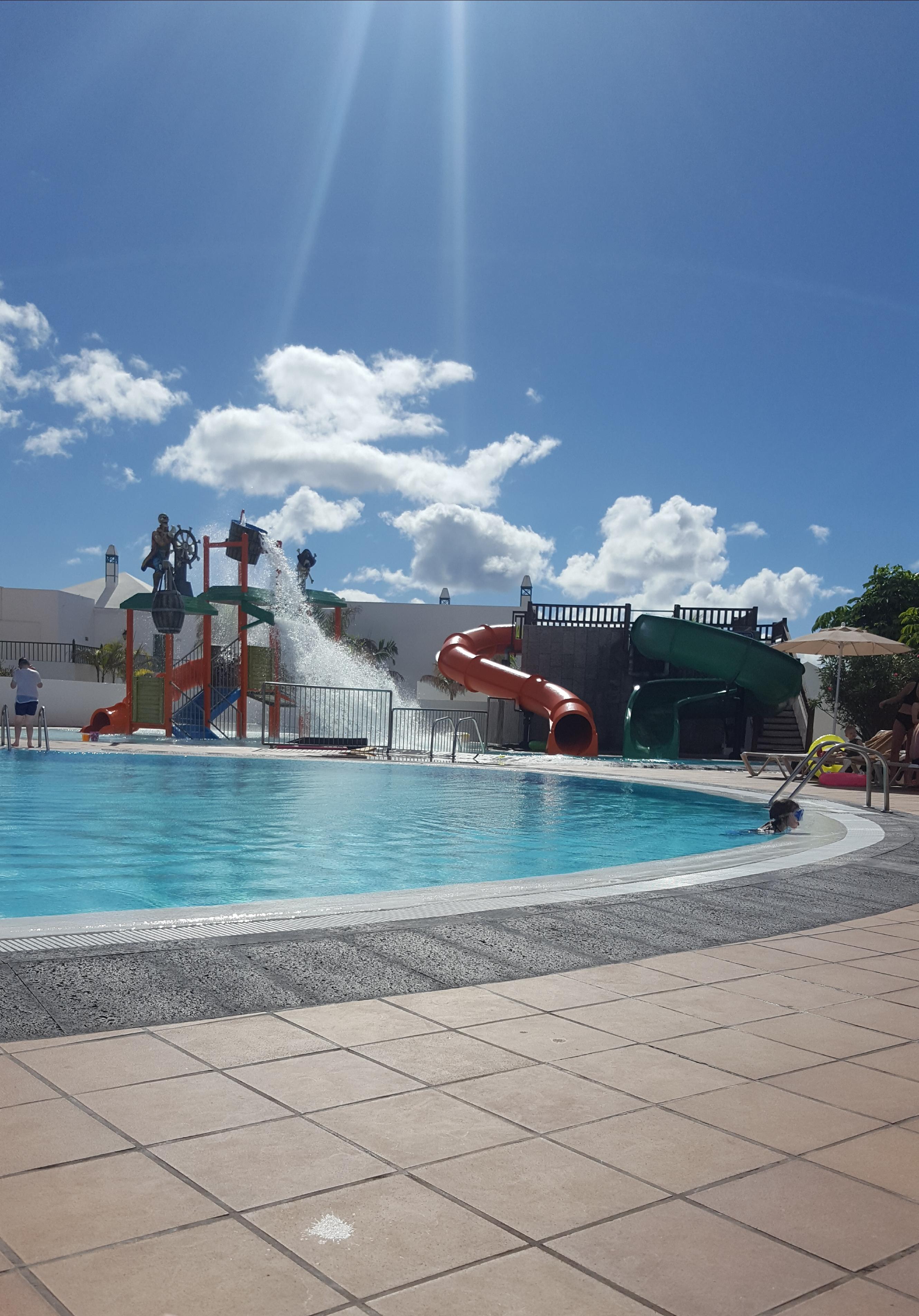 Slides and splash pool