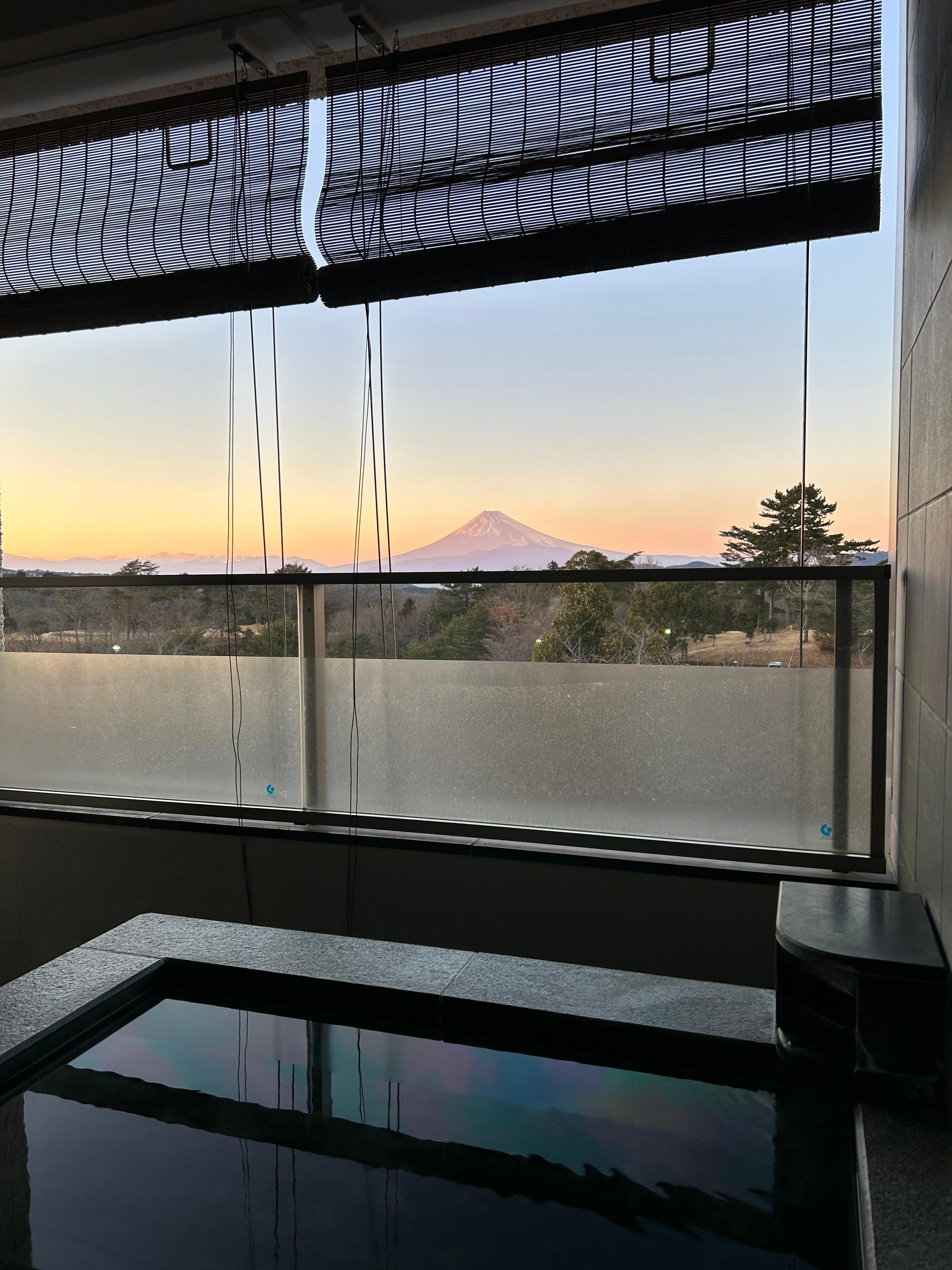 Mt Fuji view from your own private outdoor bath. Just make sure you actually get the room you reserved because half the rooms face the opposite direction. 