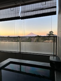 Mt Fuji view from your own private outdoor bath. Just make sure you actually get the room you reserved because half the rooms face the opposite direction.