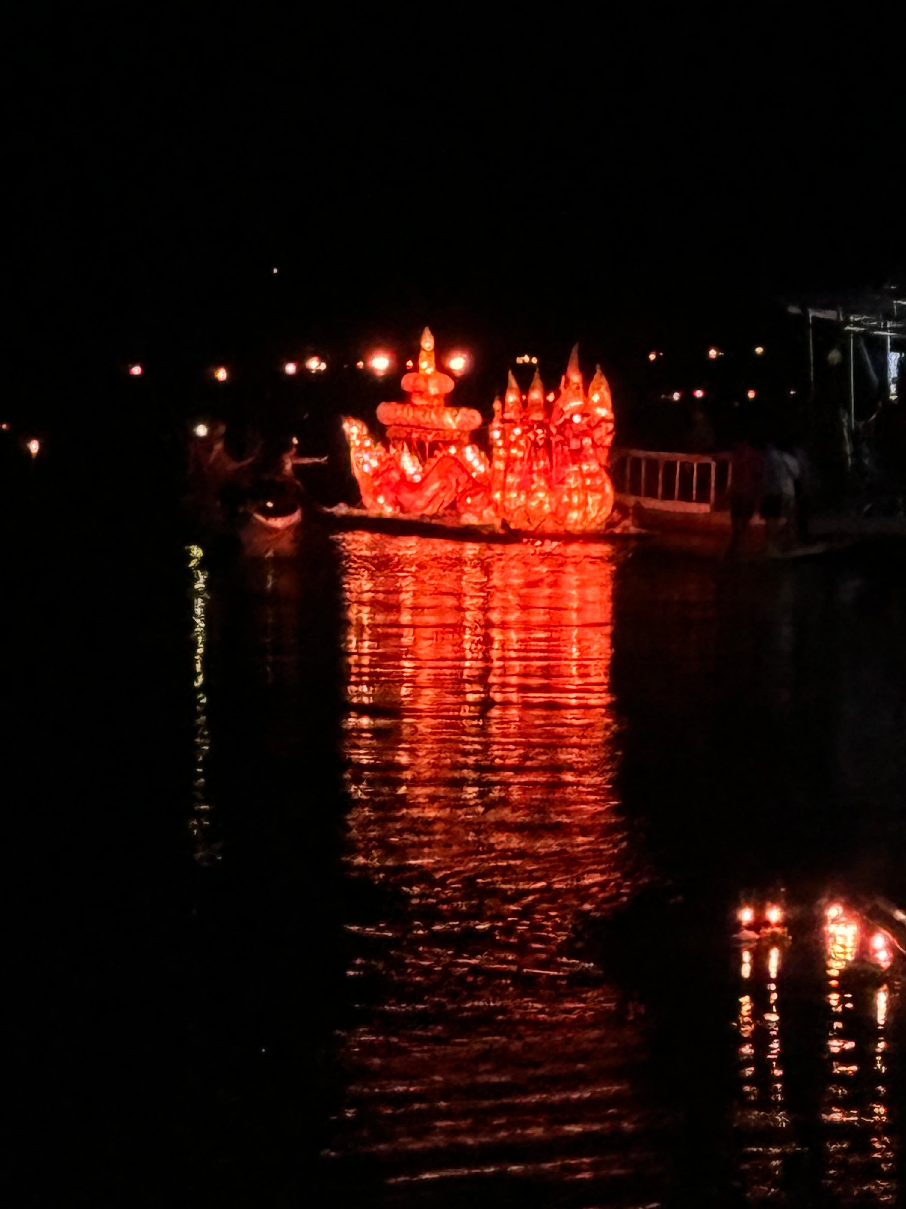 Fire boat on the river