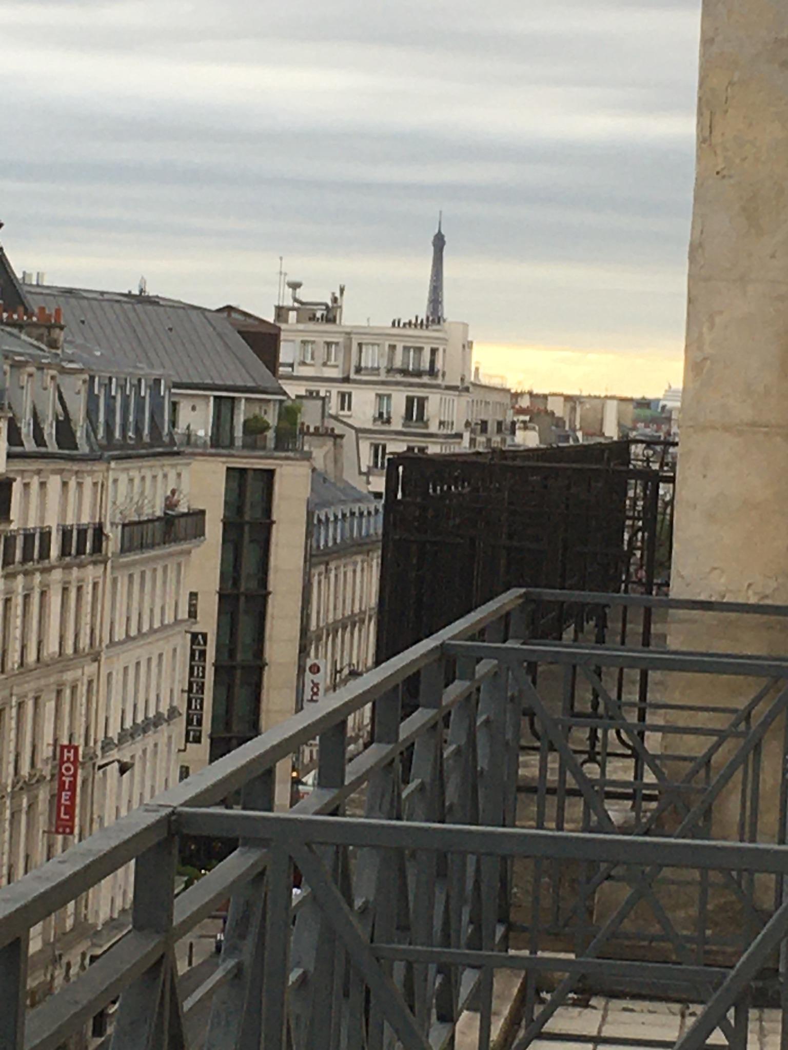 View of the Eiffel Tower from our balcony on the sixth floor