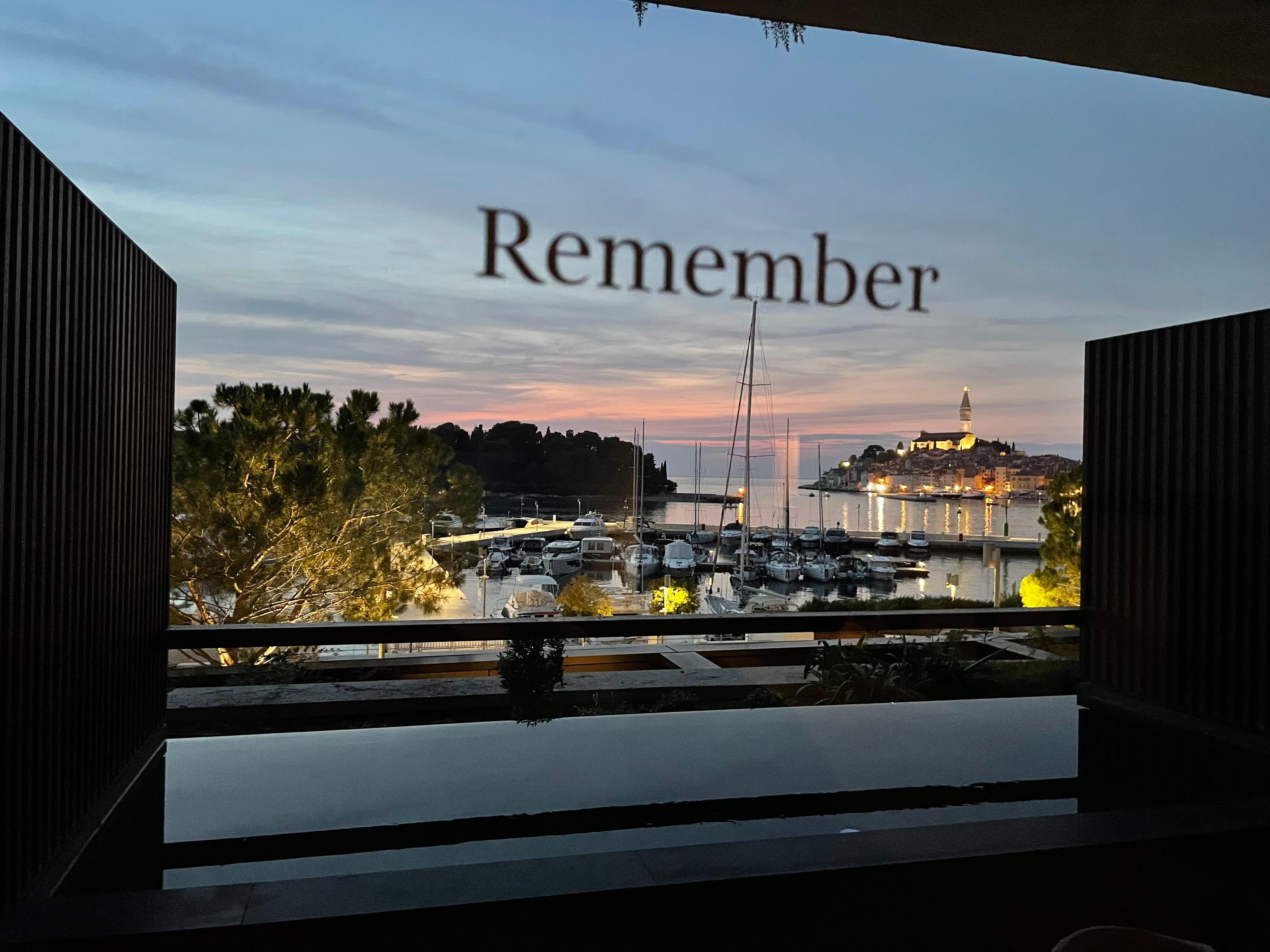 Writing etched in the glass patio door and views of sunset!