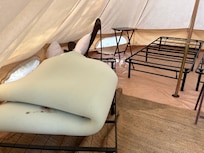 Soaking wet foam mattress, pooling water, uneven ground, wet and gross