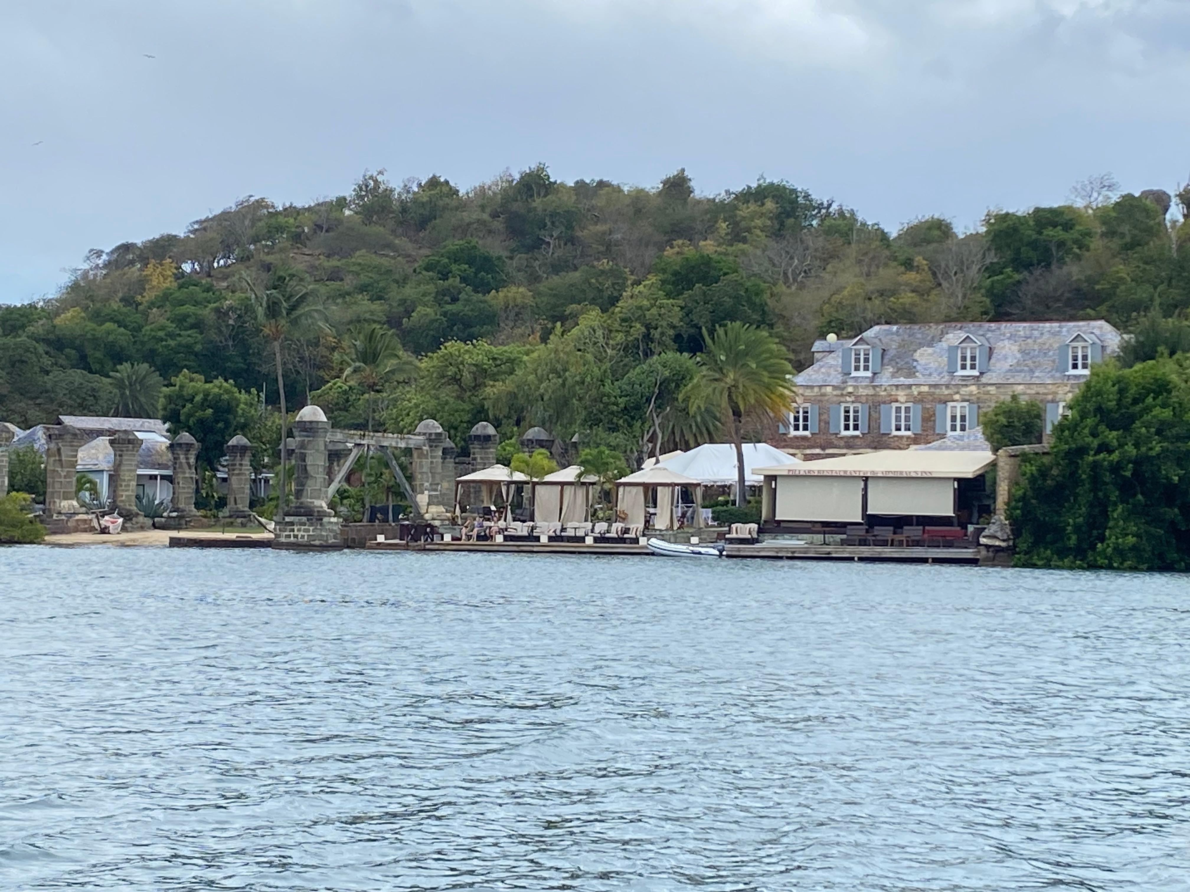 View of hotel from the other side of the water with Boom restaurant 