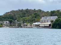 View of hotel from the other side of the water with Boom restaurant
