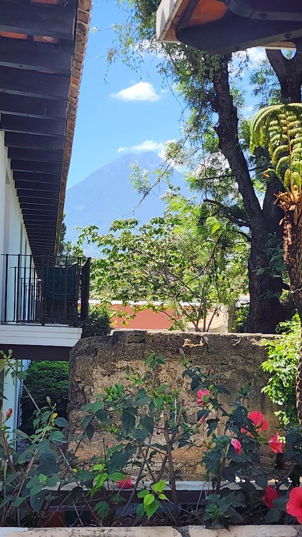 View from Hotel Santo Domingo of nearby volcano - Mount Agua, Antigua Guatemala