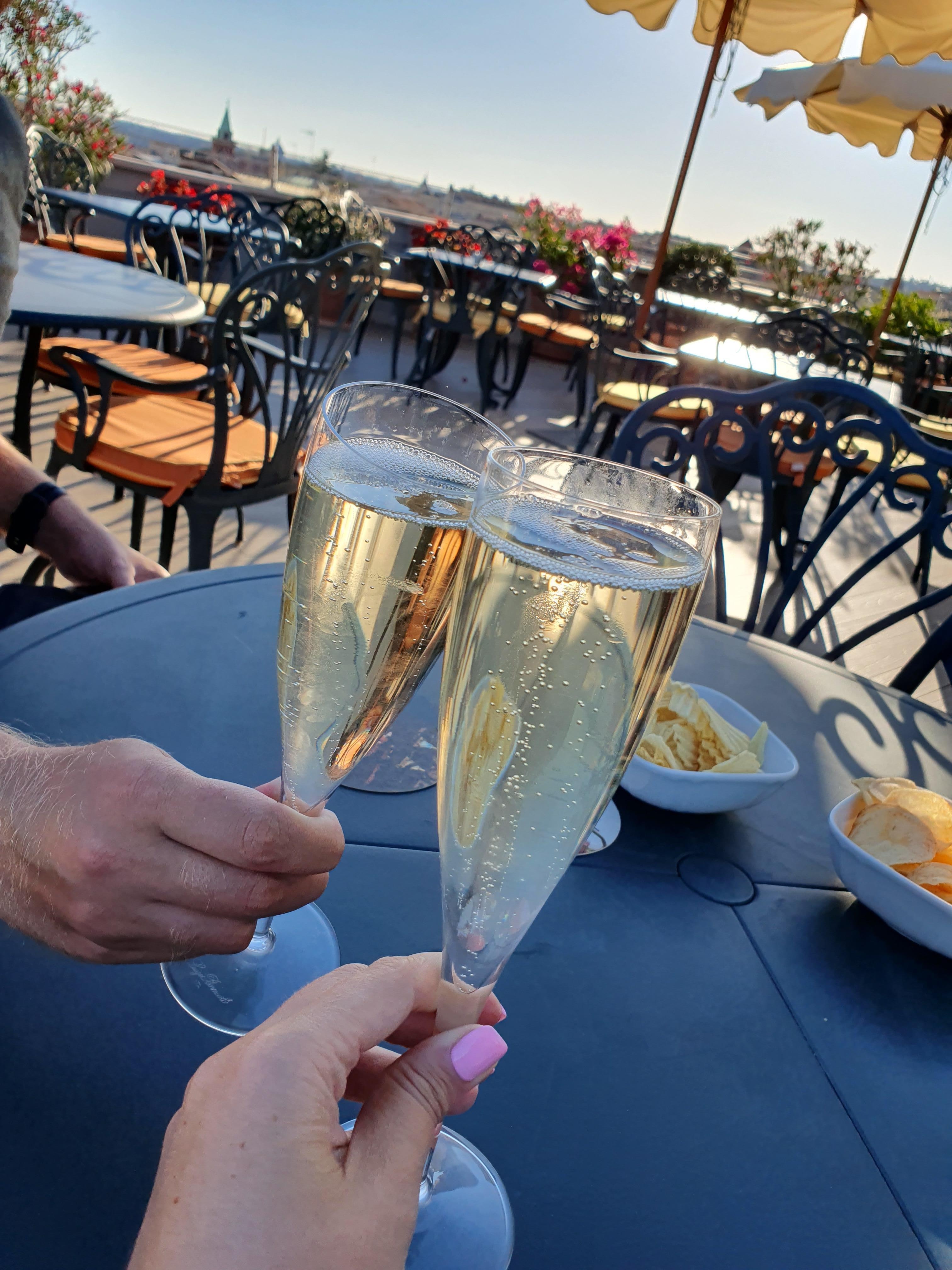 Champagne on the rooftop bar