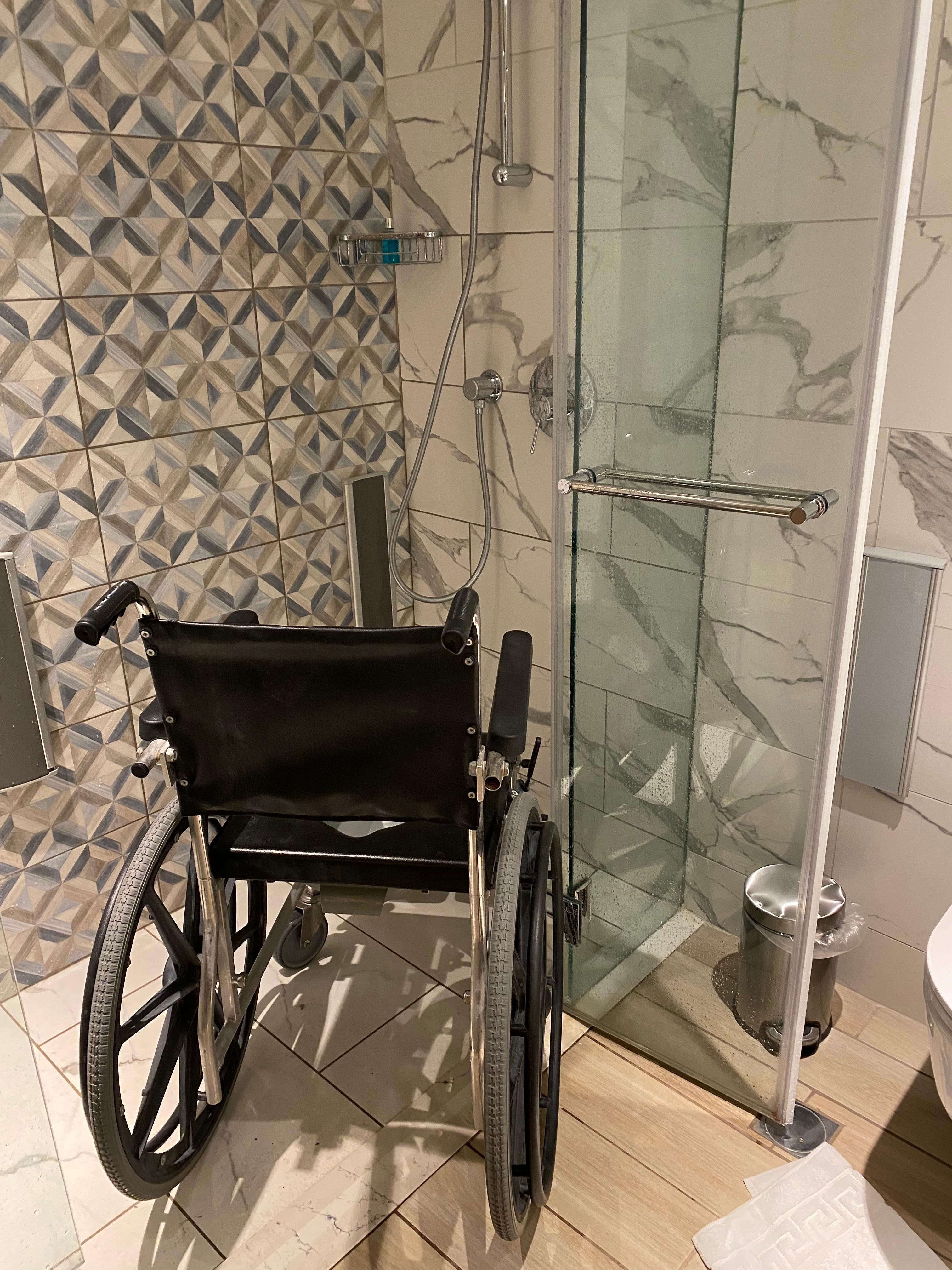 Not enough room to fit the whole chair in the shower