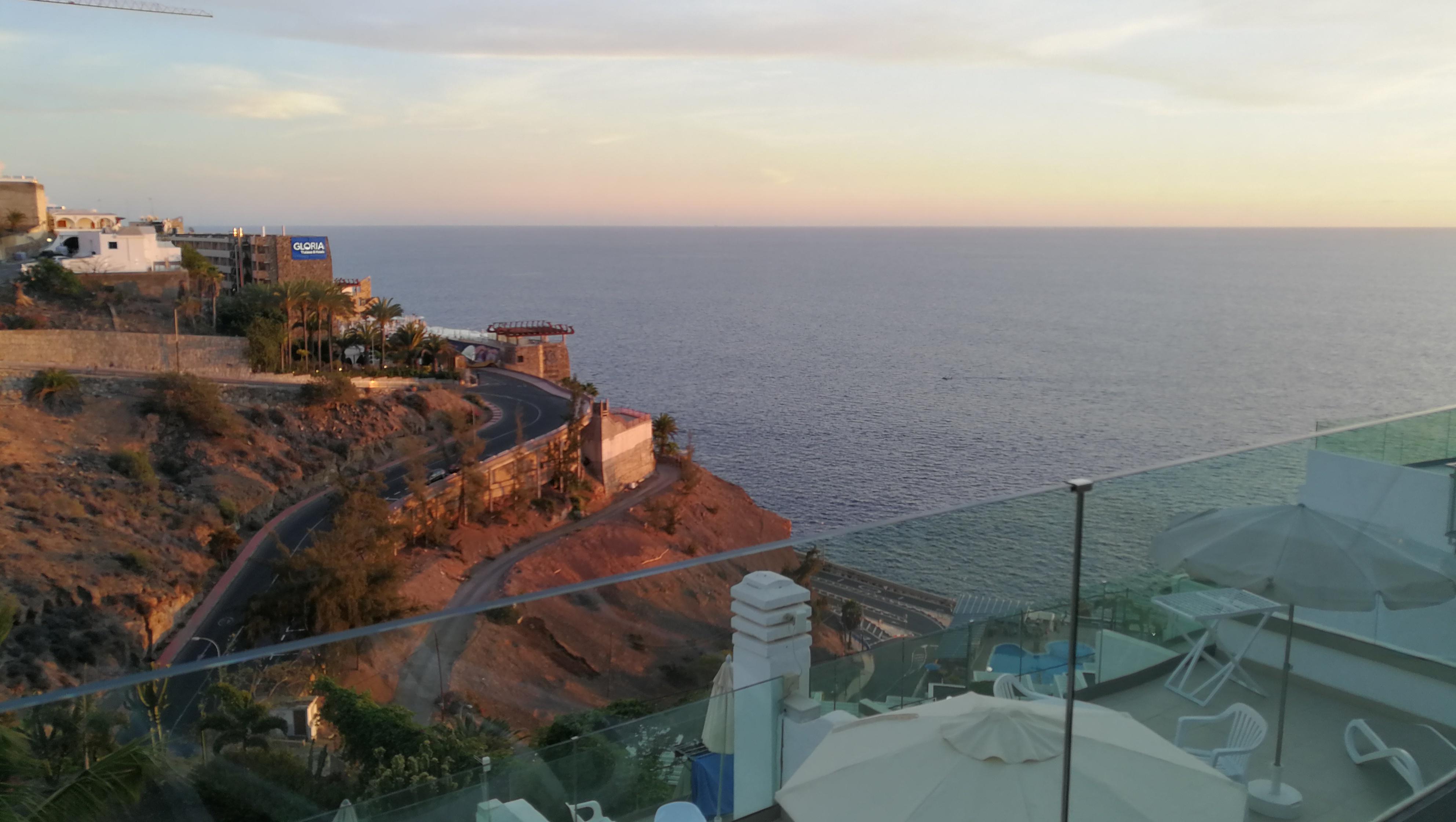 Balconies are just like advertised with loungers, table/parasol and chairs. Our view on arrival at room. Generally south facing so sunshine all day.