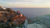 Balconies are just like advertised with loungers, table/parasol and chairs. Our view on arrival at room. Generally south facing so sunshine all day.
