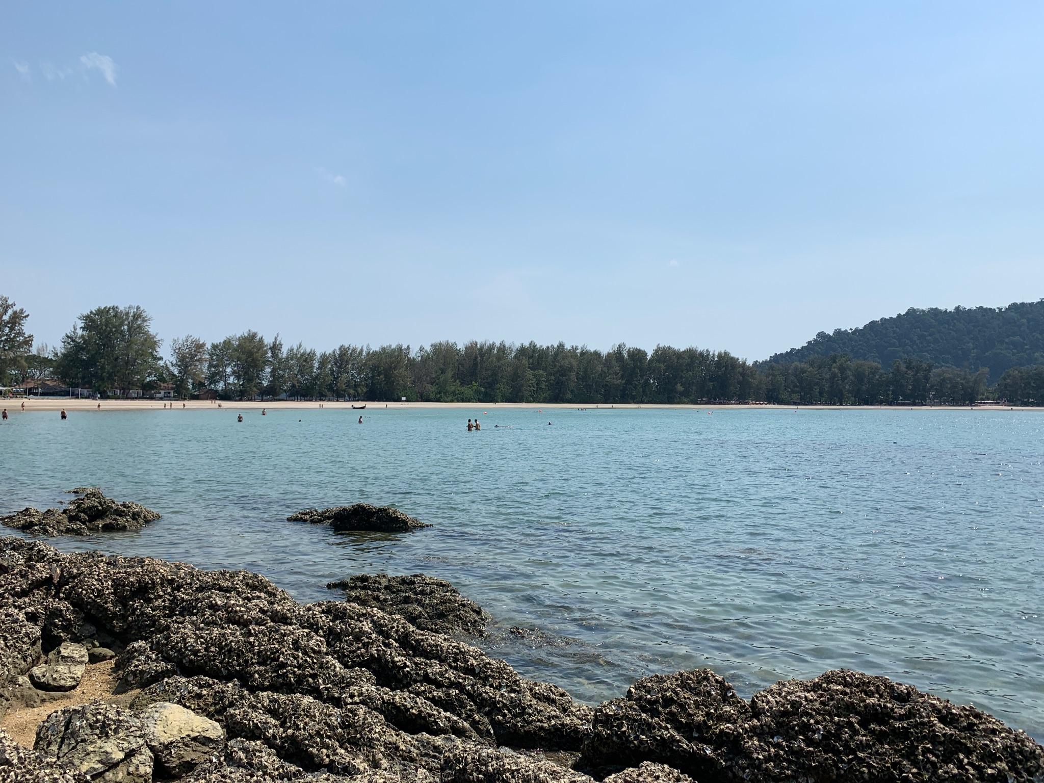 Picture from where the better snorkeling area is, looking back at the beach.