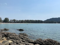 Picture from where the better snorkeling area is, looking back at the beach.