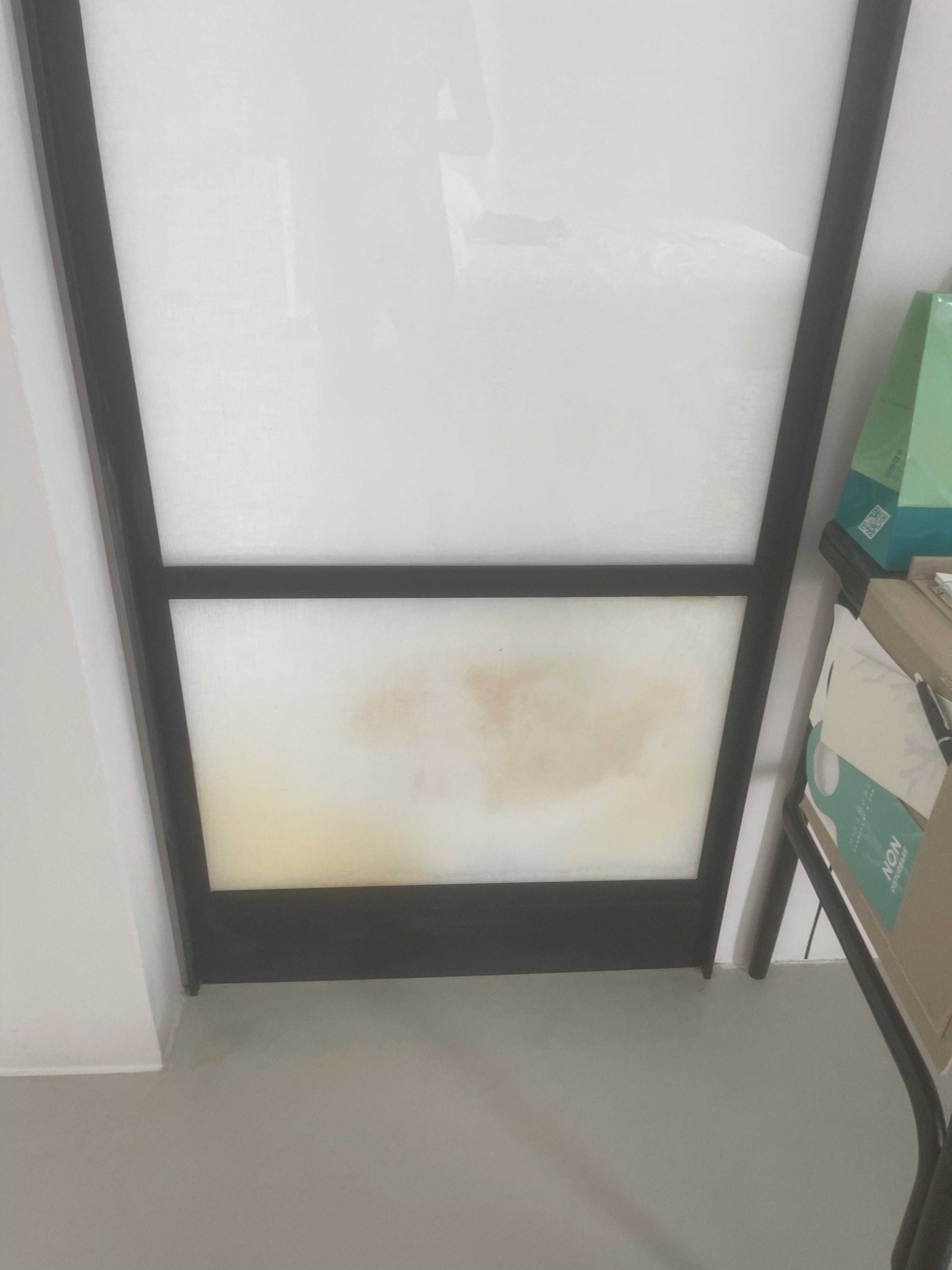 Stain on glass door that are in the room 