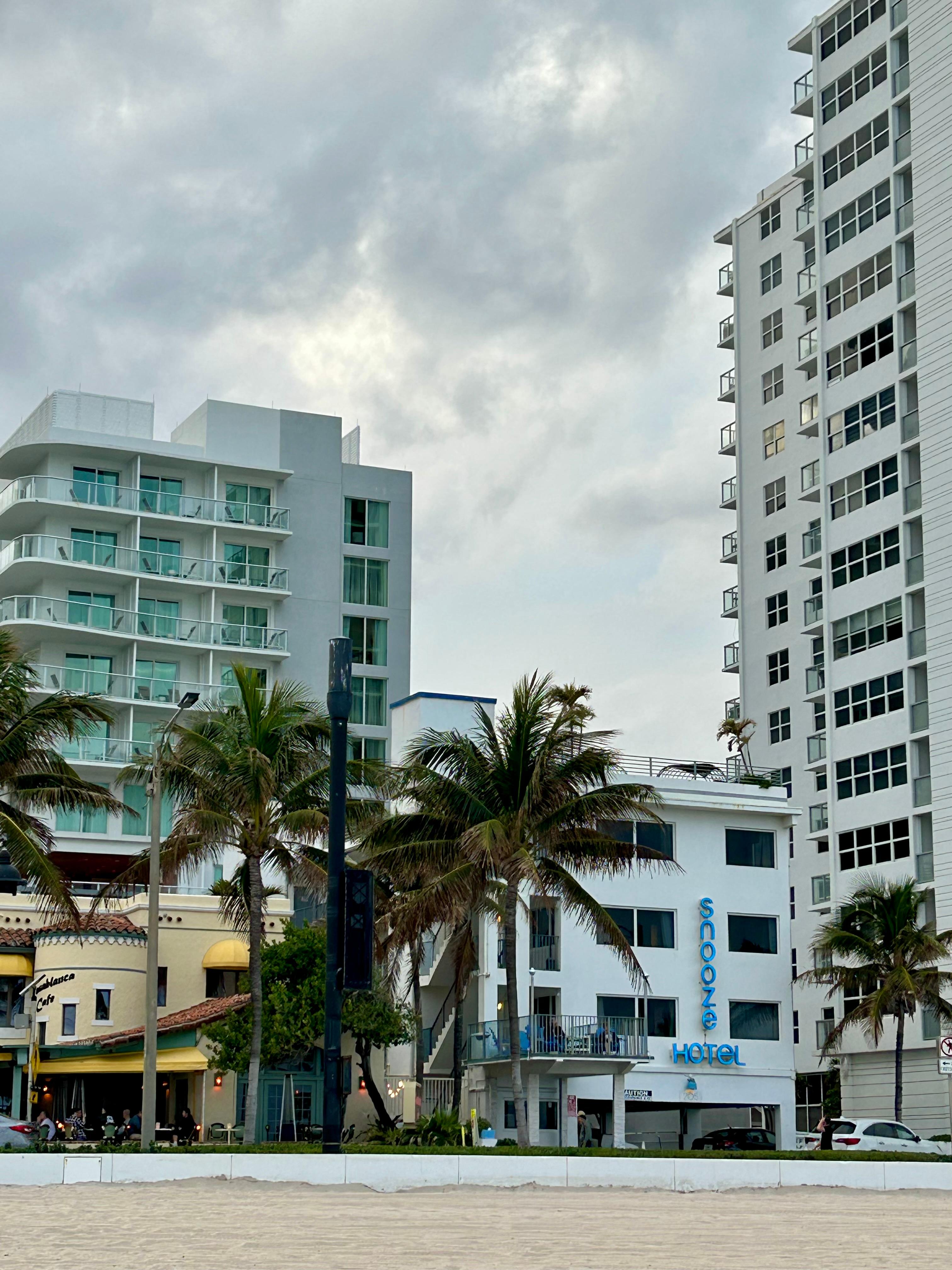 Hotel front view from the beach. AMAZING restaurant next door. 