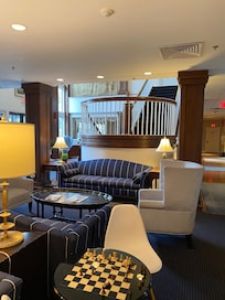 Very nice lobby sitting area with fireplace