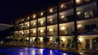 One of the buildings close to one of the pools
