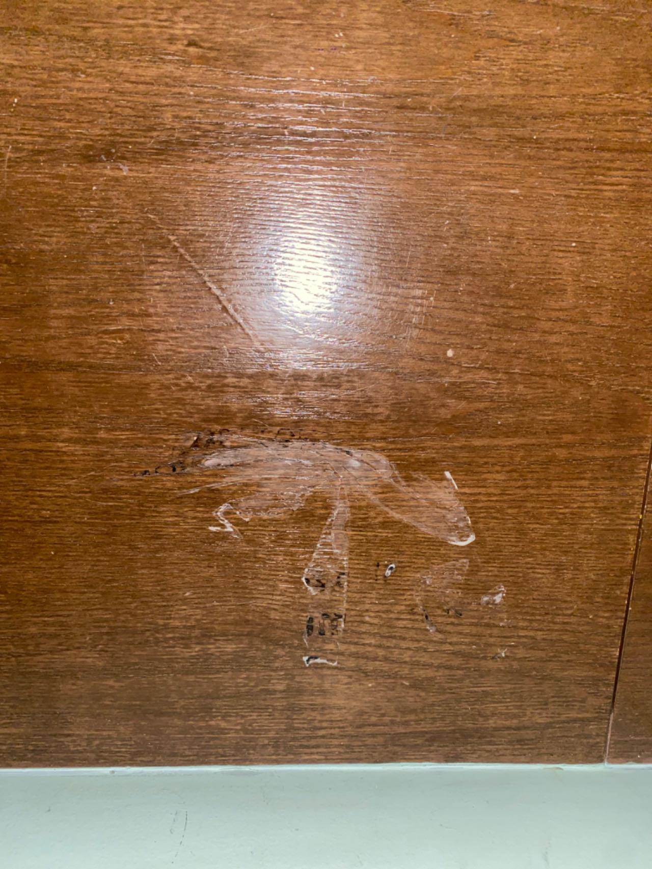 One of several stains/marks on surfaces