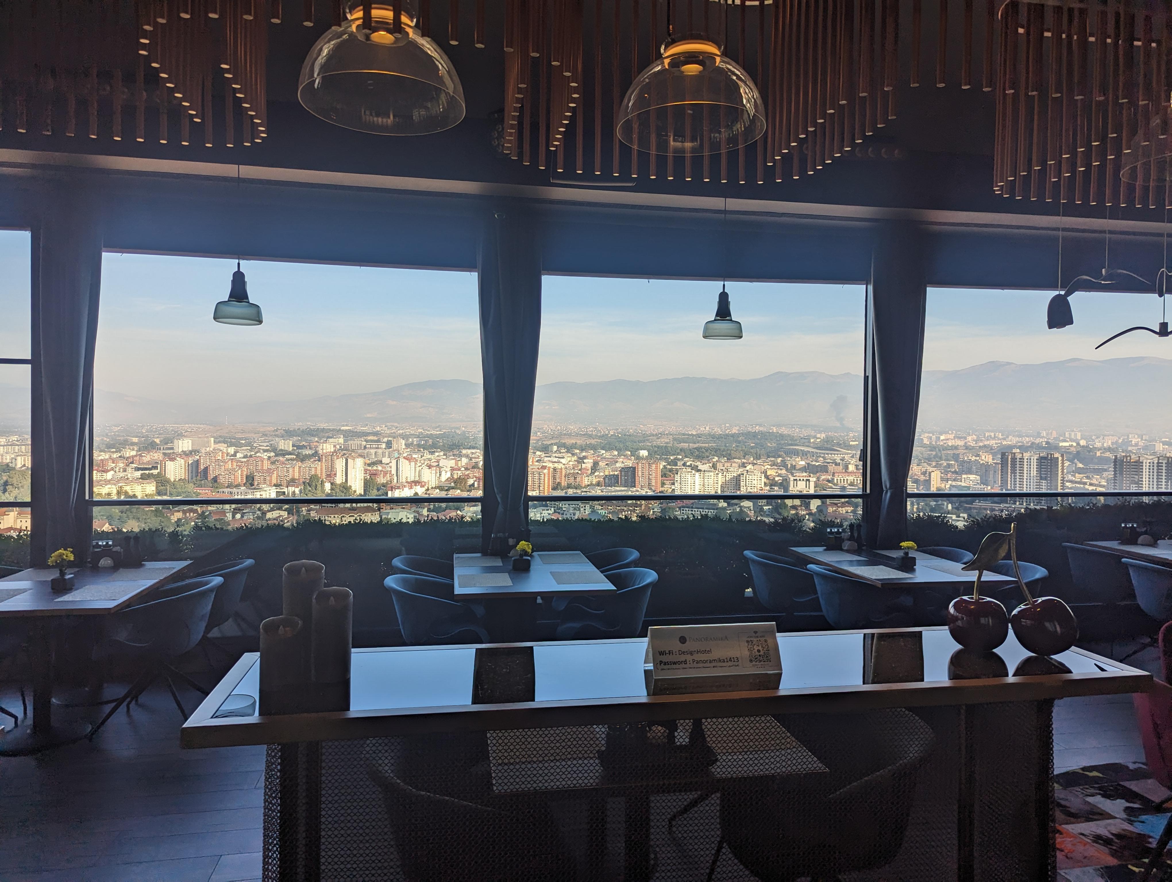 SkyBar. Complementary buffet breakfast with spectacular view. 