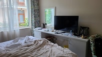 Forgot to take pics at the beginning, so it's messy, but the room is nice and has whatever you need.