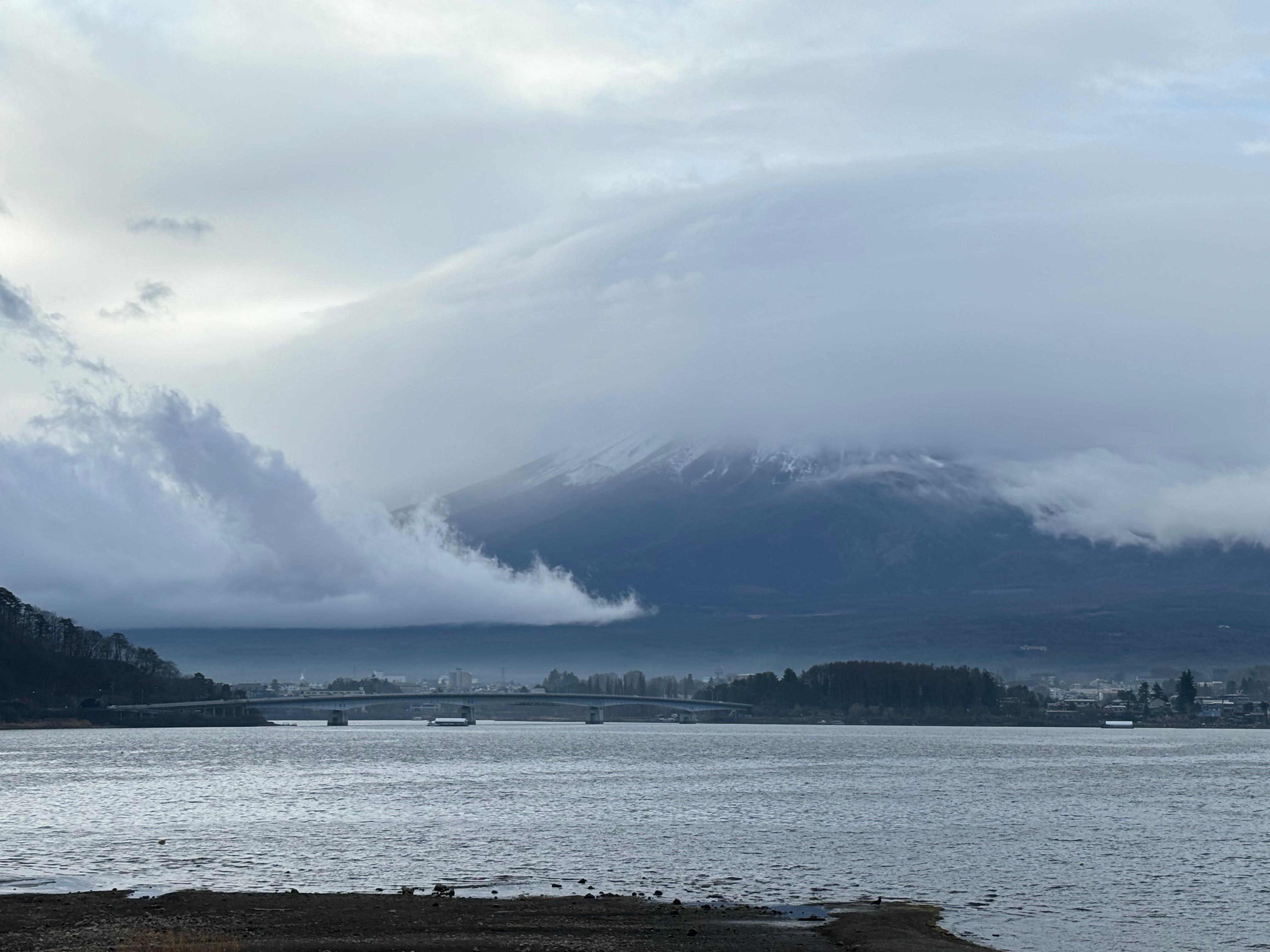 Short walk to the lake to view Mount fuji