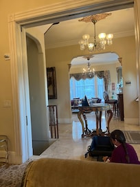 Grand sitting room and kitchen