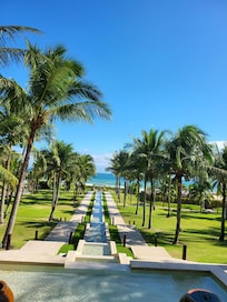 From the lobby looks out to the beach.