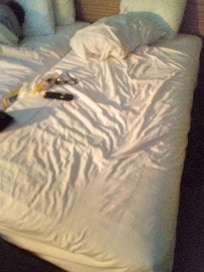 My messed up bed, that I returned to after this photo.