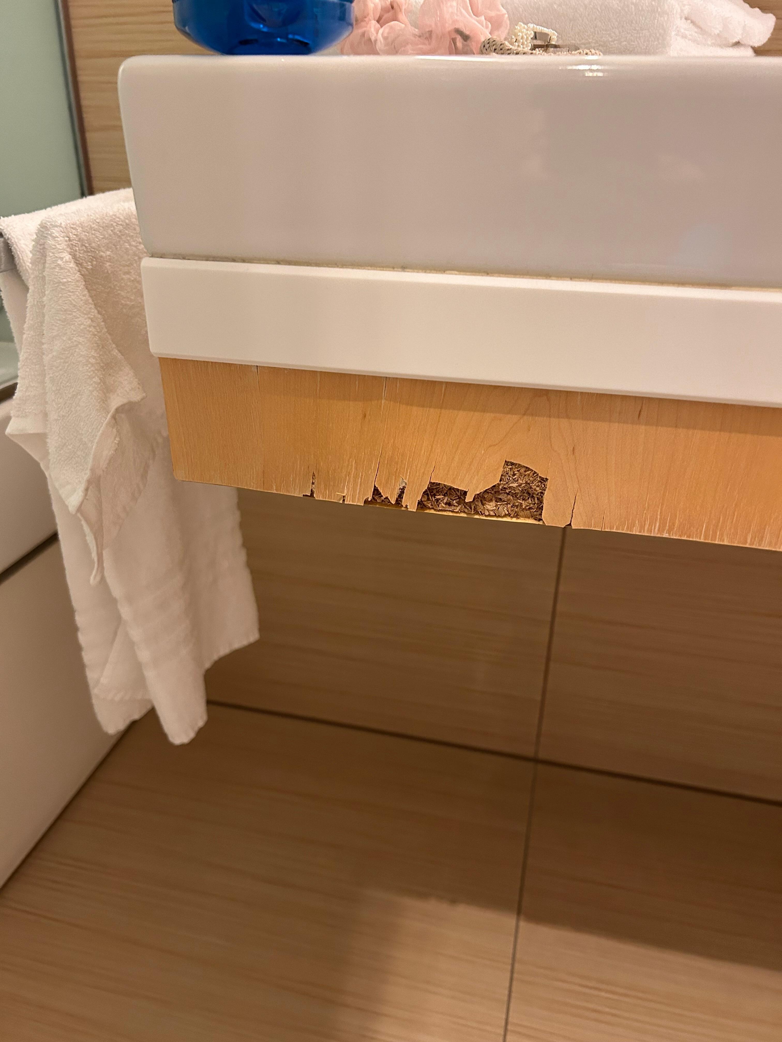 Møblet ved håndvasken var ødelagt