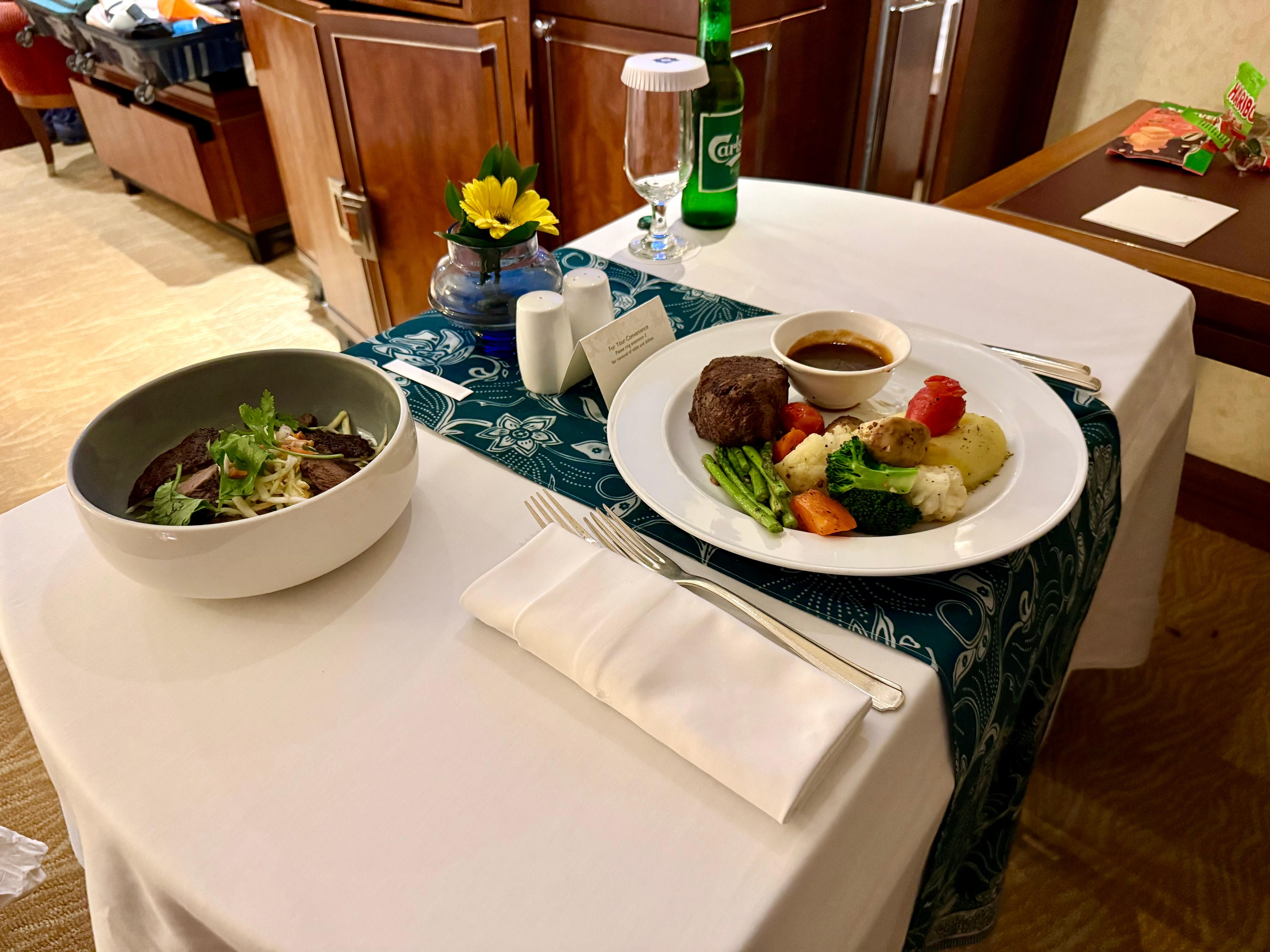 Room Service
Filet Mignon and Beef Salad