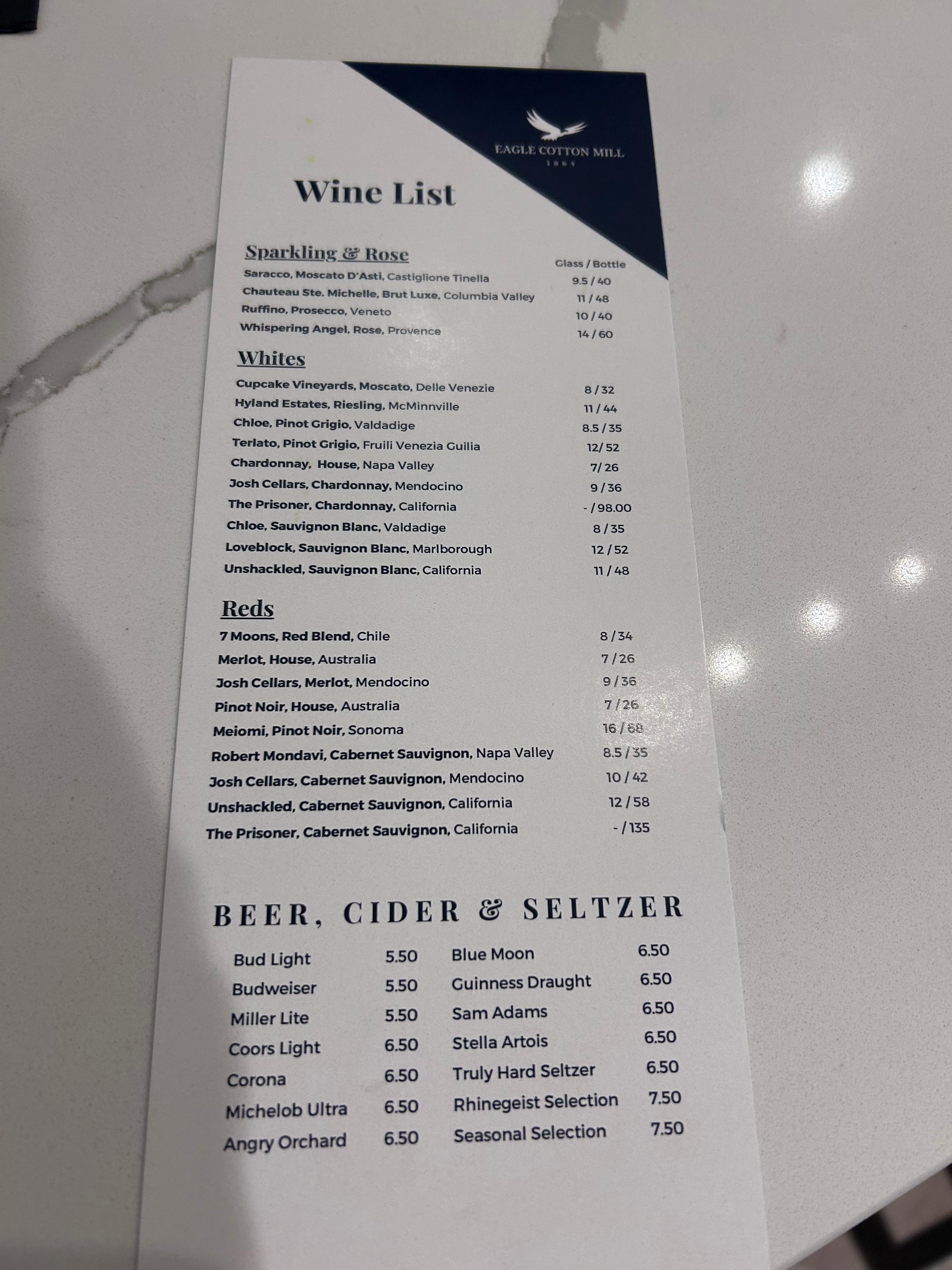 Bar menu