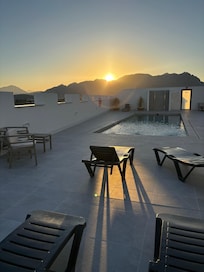 Sunset over the pool.
