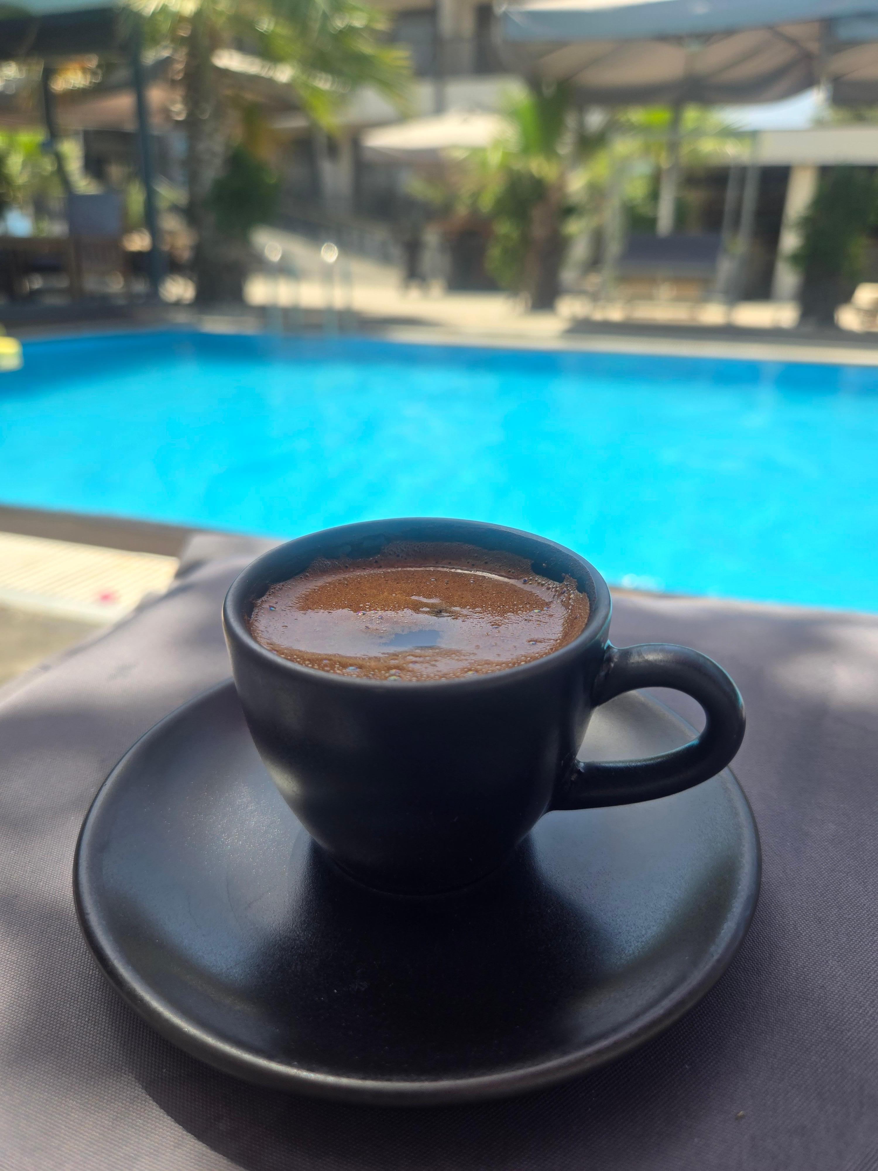 Hot Turkish Coffee served poolside. 