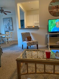 Living room looking into kitchen