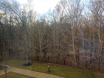 Back of hotel is some beautiful scenery from a nearby park as well as a nice outdoor patio for guests.