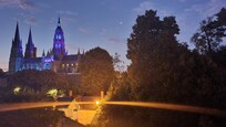 cathedral light show at night
