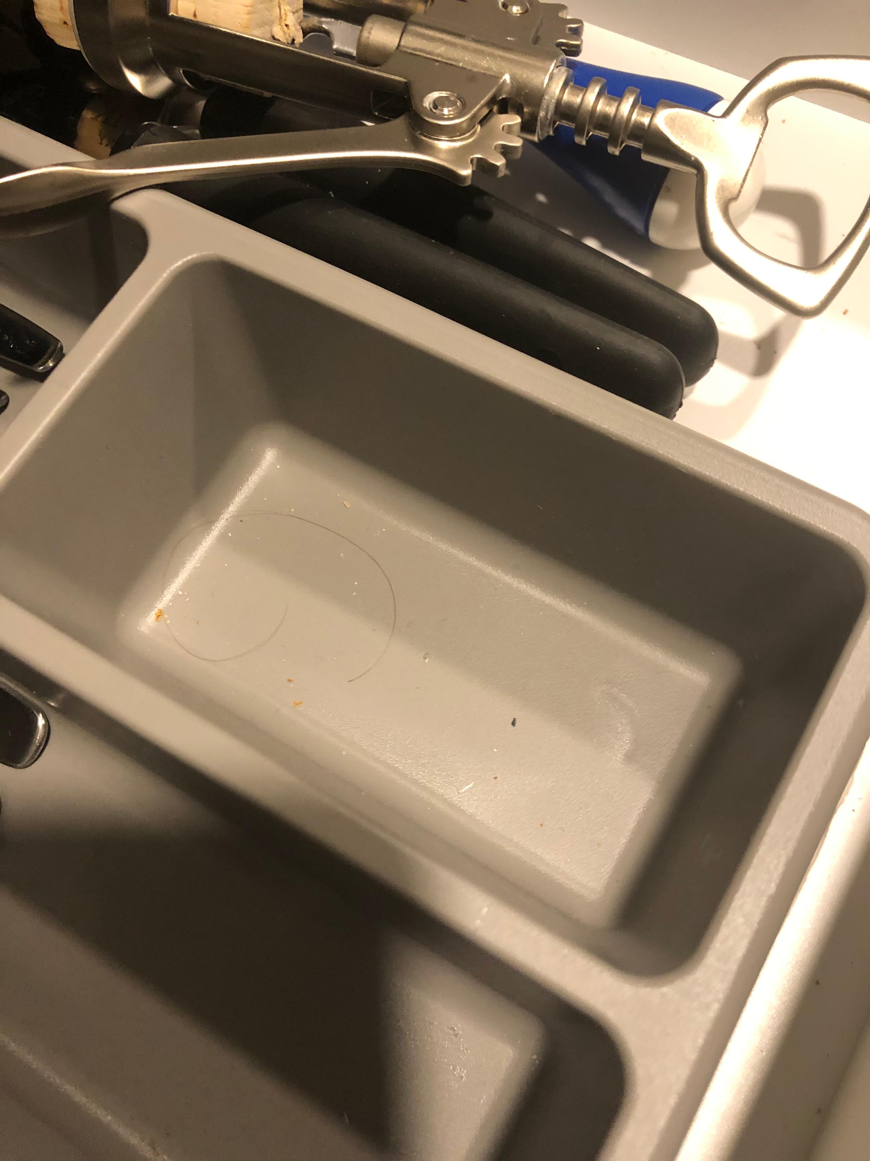 Flatware tray, with crumbs and hair