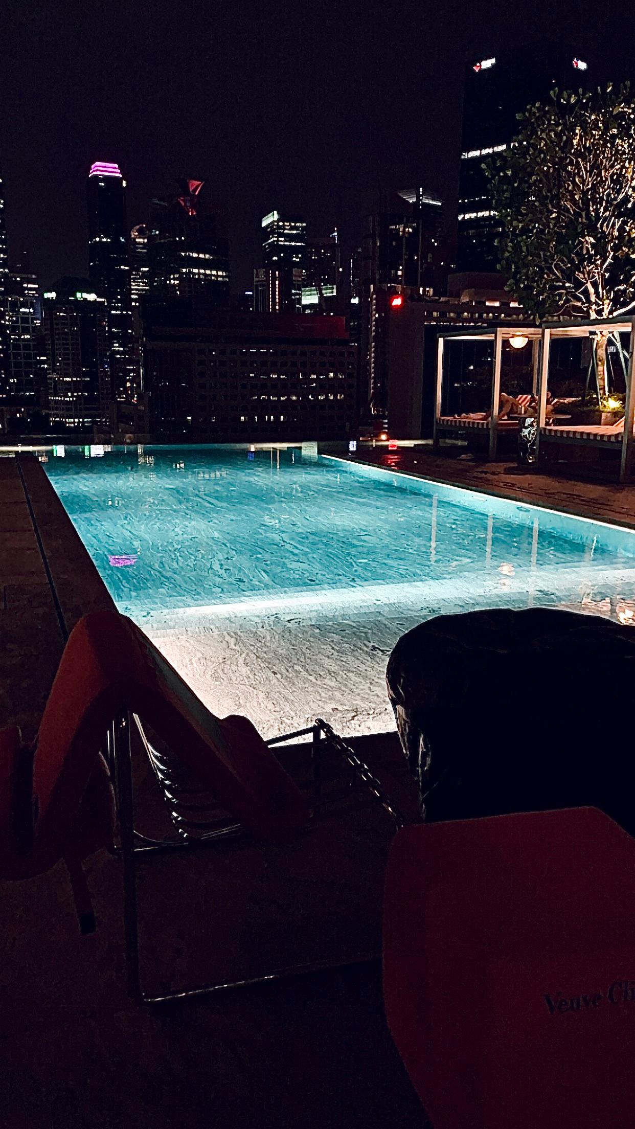 Rooftop pool at night